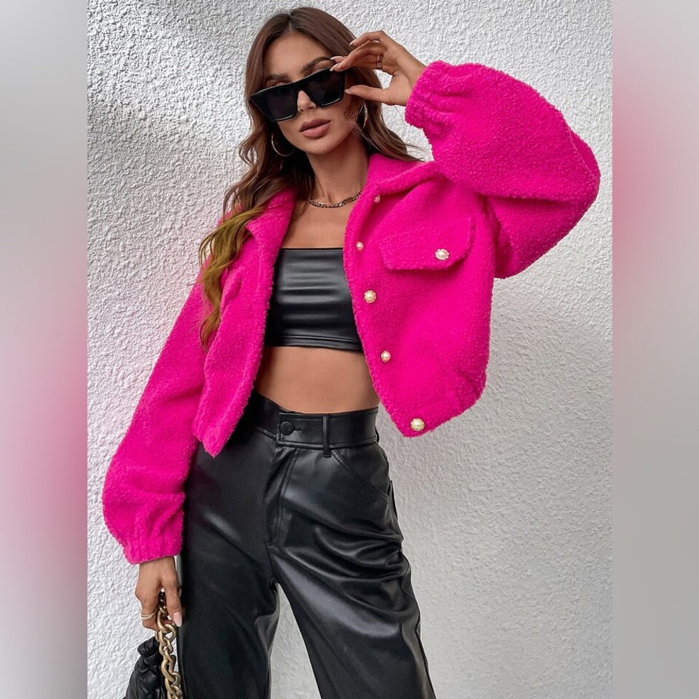 Drop Shoulder Teddy Jacket